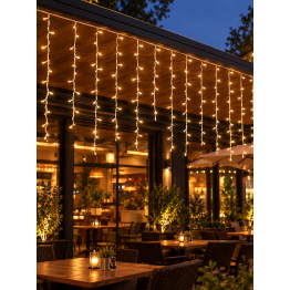 MUER IP65 Dış Mekan Saçak LED Aydınlatma 2x1m  Amber Sabit Işık Beyaz Kablo 