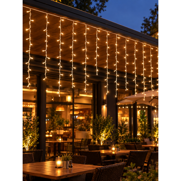 MUER IP65 Dış Mekan Saçak LED Aydınlatma 2x1m  Amber Sabit Işık Beyaz Kablo