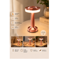 Premium Metal Gövde Rose Gold Renk Dokunmatik Şarjlı Masa Lambası