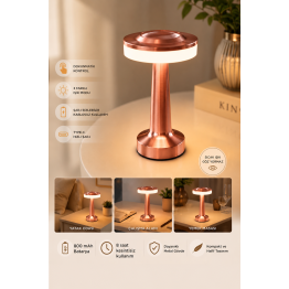 Premium Metal Gövde Rose Gold Renk Dokunmatik Şarjlı Masa Lambası