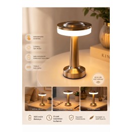 Premium Metal Gövde Gümüş Renk  Dokunmatik Şarjlı Masa Lambası