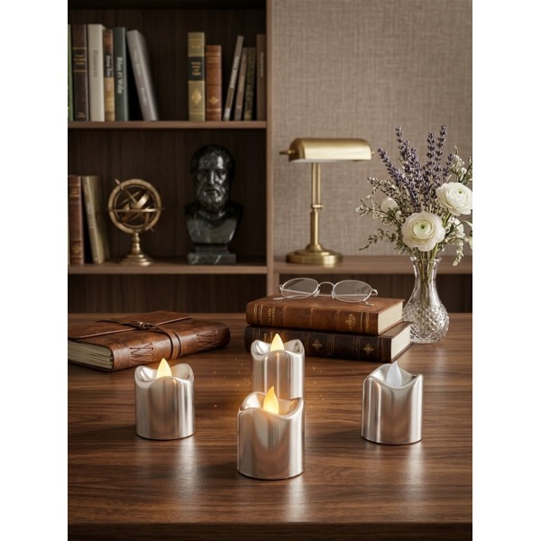 12'Lİ DEKORATİF GÜMÜŞ LED MUM 4.50 CM