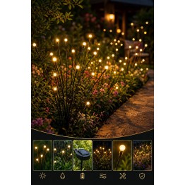 Solar Güneş Enerjili 75 cm 8 Toplu Gün Işığı Dekoratif Bahçe Çubuğu (2 Adetli Set)