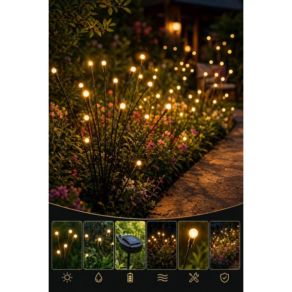 Solar Güneş Enerjili 75 cm 8 Toplu Gün Işığı Dekoratif Bahçe Çubuğu (2 Adetli Set)
