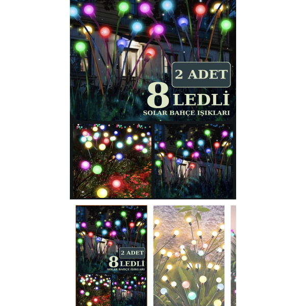Solar Güneş Enerjili 75 cm 8 Toplu RGB Dekoratif Bahçe Çubuğu (2 Adetli Set)