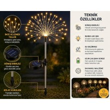 2 ADET Kazıklı Güneş Enerjili Gün Işığı Tel LED Bahçe Aydınlatması 95 cm 