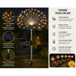 2 ADET Kazıklı Güneş Enerjili Gün Işığı Tel LED Bahçe Aydınlatması 95 cm 