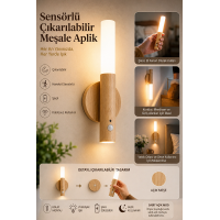 Sensörlü Çıkarılabilir Meşale Aplik - Şarjlı Kablosuz Dekoratif Aydınlatma