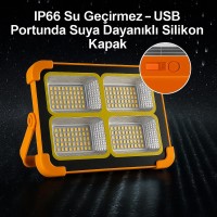  Güneş Enerjili Solar 200W LED Projektör Taşınabilir Sarı Beyaz ve Çakar Işıklı Lamba