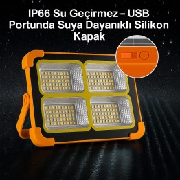  Güneş Enerjili Solar 200W LED Projektör Taşınabilir Sarı Beyaz ve Çakar Işıklı Lamba