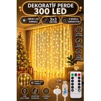 USB'li  3x3 Metre Perde LED - 300 Ledli Kumandalı ve Asma Aparatlı Aydınlatma