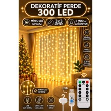 USB'li  3x3 Metre Perde LED - 300 Ledli Kumandalı ve Asma Aparatlı Aydınlatma